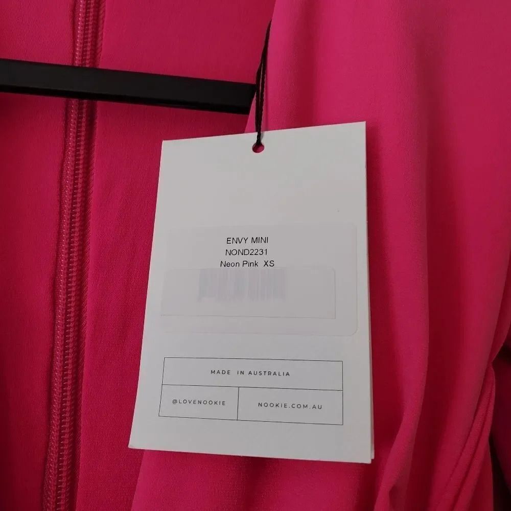 NOOKIE Neon Hot Pink Envy Plunging Neck Mini Dress Size XS - Picture 5 of 5